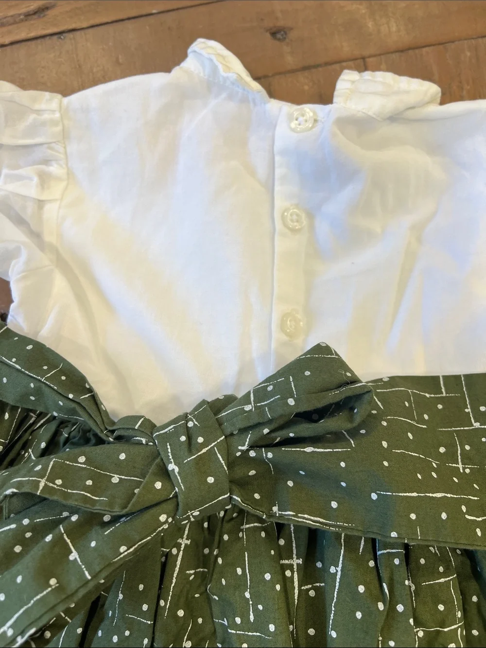 Well dressed wolf collared fit and flare twirl dress green white 2T